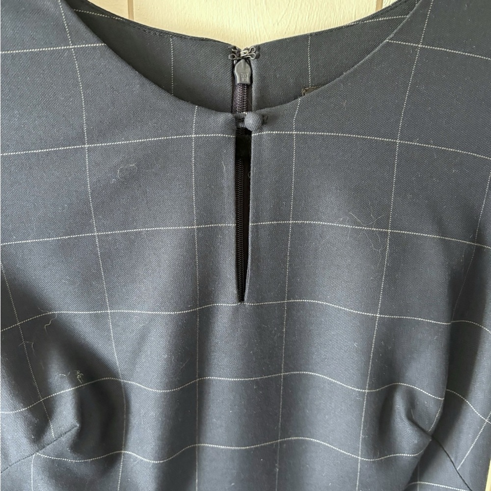 Banana Republic Navy Windowpane Checks Plaid Ruffle-Hem Short Sleeve Dress - Picture 11 of 15